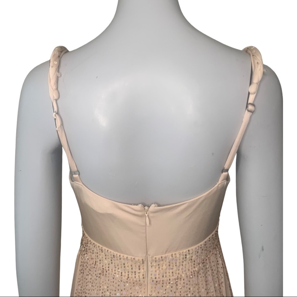 BCBGMAXAZRIA Sequin Embellished Nude Blush Sleeveless Midi Dress - Picture 9 of 16